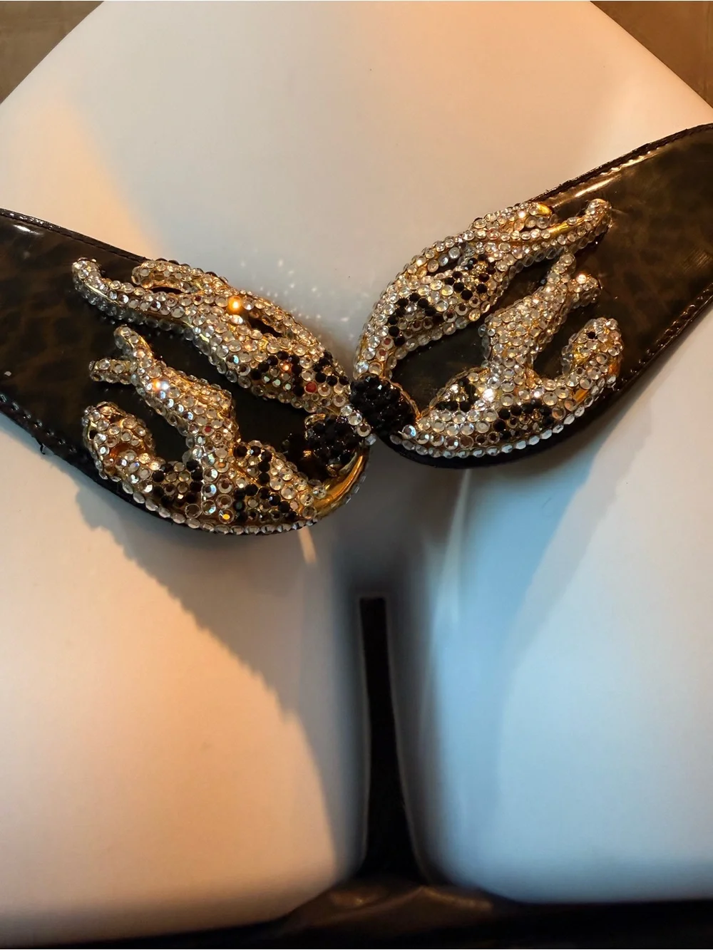 Embellished Black Leopard-Print Waist Belt